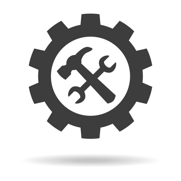 白い背景のサービス ツール アイコン。 - work tool symbol hammer repairing点のイラスト素材／クリップアート素材／マンガ素材／アイコン素材