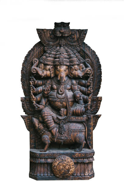 Isolated on white background God Ganesha is an elephant fulfilling desires. Hindu deity.