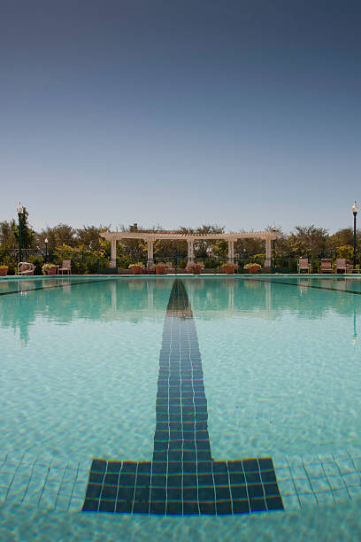 club house pool vertical stock photo