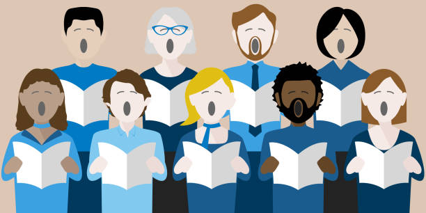 ilustraciones, imágenes clip art, dibujos animados e iconos de stock de cantantes del coro - sing