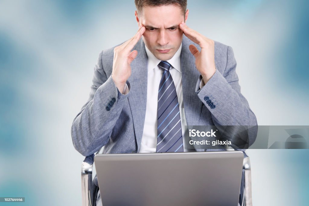 computer problem his head has encountered an error  Adversity Stock Photo