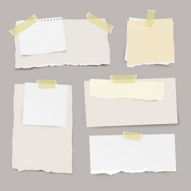 istock Vector set of pieces ripped note papers with different size and color, with sticky yellow tape. 1027653422