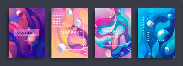 Vector illustration of Set of 4 Abstract gradient backgrounds and baners.