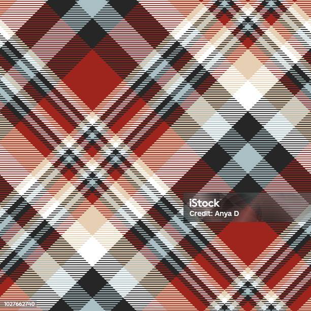 Plaid Pattern In Red Beige White Dusty Blue And Black Stock Illustration - Download Image Now