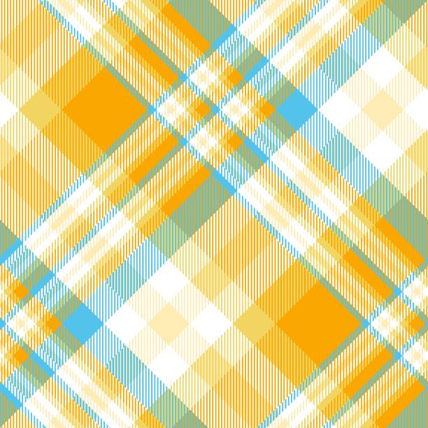 Madras plaid pattern in orange, yellow, blue and white All over fabric texture print mens fashion stock illustrations