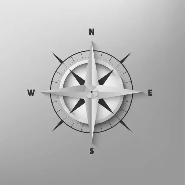 Photo of 3D compass on a gray background