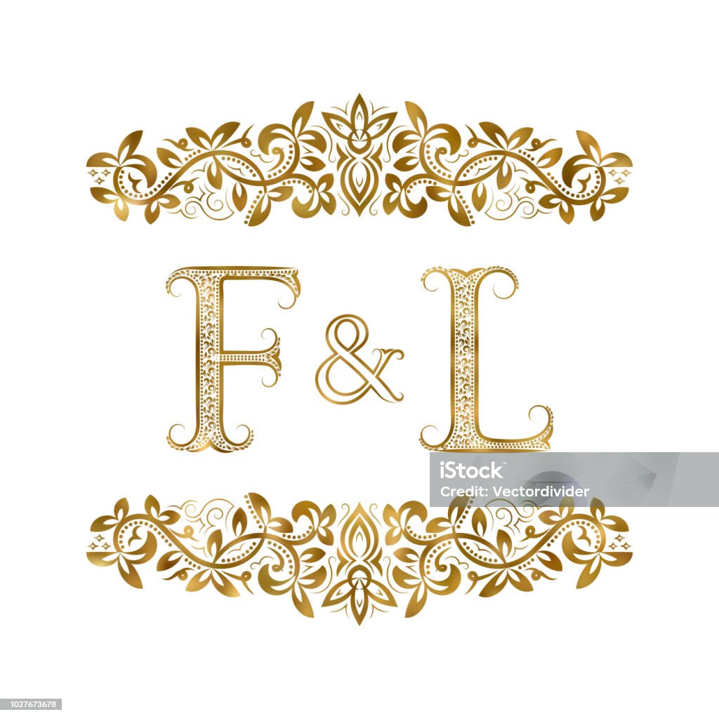 A&F Vintage Initials Symbol. Letters A, F, Ampersand Surrounded