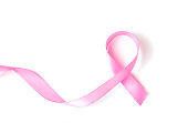 Pink ribbon breast cancer awareness over white background with copy space for text, logo, or wordings insertion or decoration