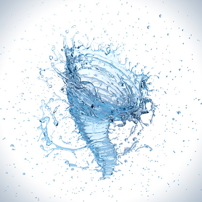 Water splash into a vortex or twister shape , liquid Tornado or whirlpool, 3d illustration.