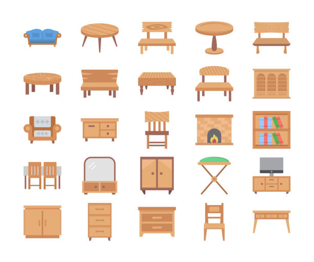 ilustraciones, imágenes clip art, dibujos animados e iconos de stock de iconos de vector plano muebles - side table illustrations