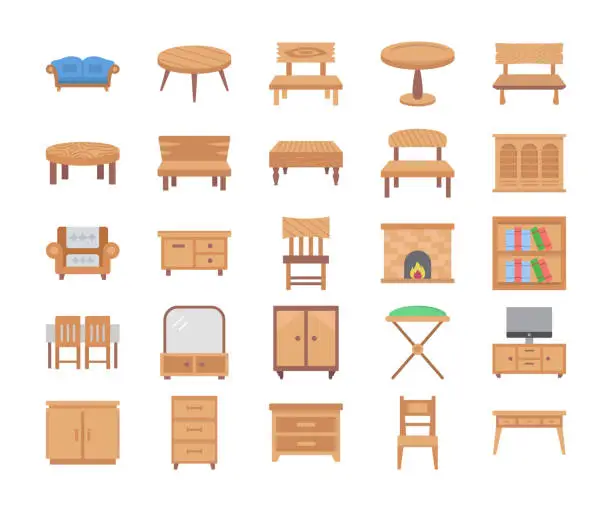 Vector illustration of Furniture Flat Vector Icons