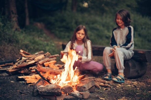 istock Boy and girl by the camp fire 1027693224
