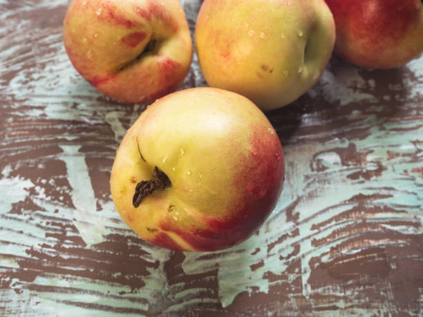 istock Steep nectarines on a wooden spotted background 1027698032