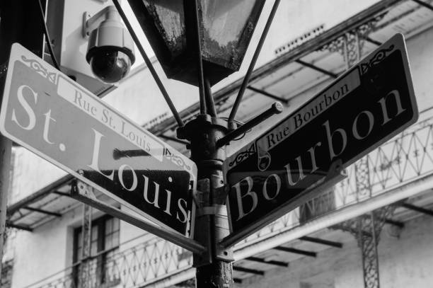 istock St. Louis Street & Bourbon Street (black and white) 1027700358