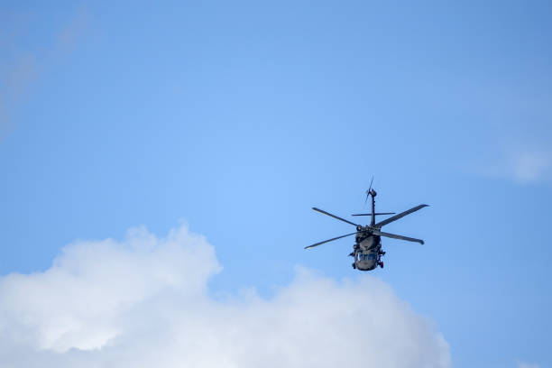 Uppsala, Sweden - August 25, 2018: Sikorsky UH-60 Black Hawk. Military helicopter. Air show.