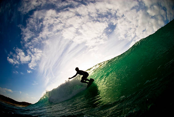 Surfer in perfect sunset, Weligama, Sri Lanka