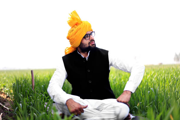 istock Farmer sitting near green field & looking away 1027719212