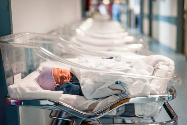 Newborn baby in first of many small hospital beds Newborn baby boy in his small transparent portable hospital bed new baby stock pictures, royalty-free photos & images