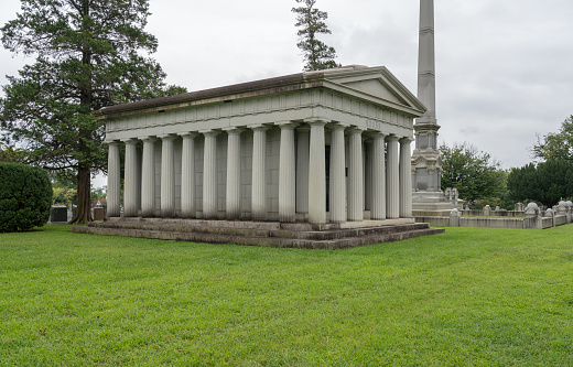 WINCHESTER, VA - 20 AUGUST 2018: Rouss tomb in Mount Hebron Cemetery in Winchester, Virginia