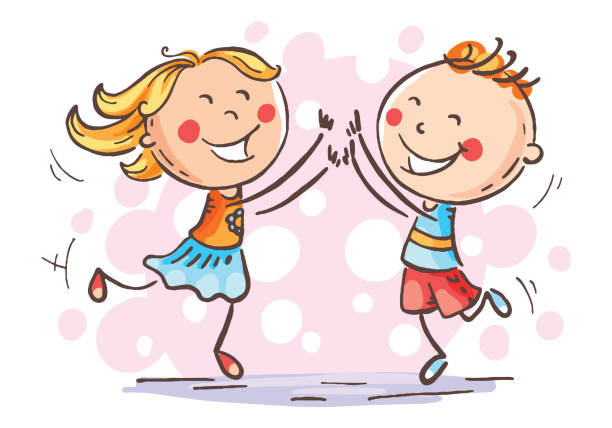 Boy And Girl Jumping With Joy Vector Stock Illustration - Download Image  Now - Boys, Child, Girls - iStock