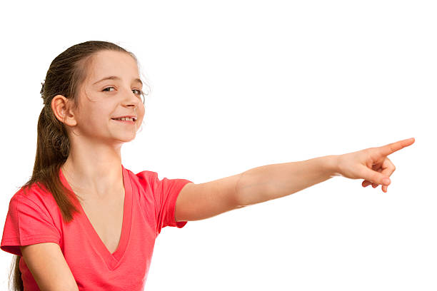 istock Pointing forward girl in red 102773339
