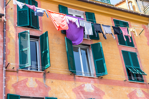 Clothes drying hanging high in Venice Italy