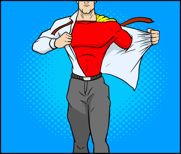 ilustrações de stock, clip art, desenhos animados e ícones de vector superhero shirt transformation - change superhero necktie strength