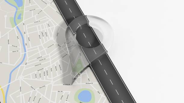 istock Map with zoom on road with big glass pointer, isolated on white with copy-space 1027745252