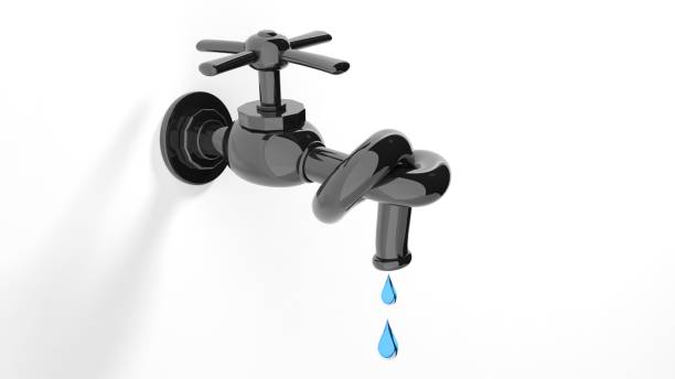 istock 3D leaky water tap tied knot, isolated on white background. 1027745302