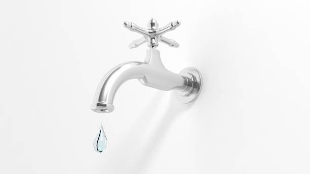 istock 3D leaky water tap, isolated on white background. 1027745324