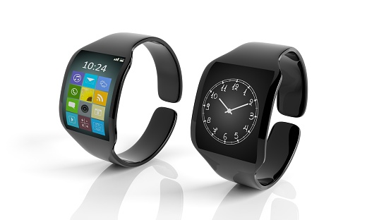 Two Smartwatch Two Smartwatches With Apps And Clock On Screen Isolated On White ...