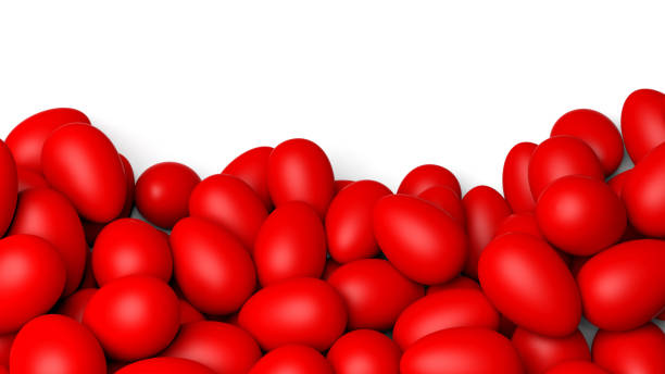 красные окрашенные пасхальные яйца, изолированные на белом с копией-пространством - pasch стоковые фото и изображения