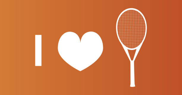 illustrazioni stock, clip art, cartoni animati e icone di tendenza di adoro l'icona della silhouette bianca vettoriale del tennis - tennis court love victory