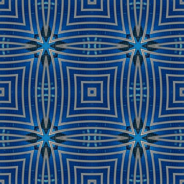 istock Seamless metallic blue, light blue, dark blue symmetric line pattern with square shapes 1027755444