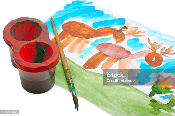 Kinderaquarell Zeichnung Stockfoto und mehr Bilder von Aquarell - Aquarell, Ausrüstung und Geräte, Bildkomposition und Technik