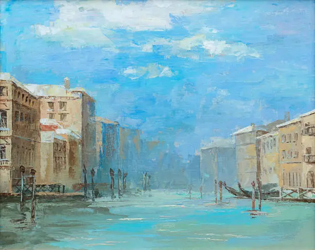 Photo of Original oil painting, Venice canal on a sunny day