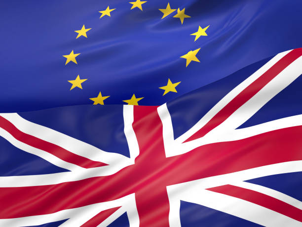 istock 3D illustration of European Union and UK flag 1027761716