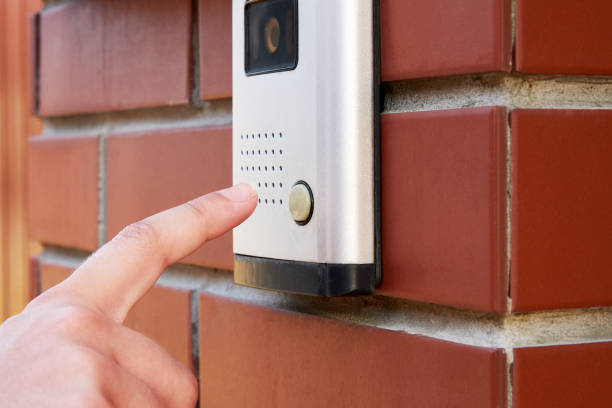 istock The female hand presses a button doorbell with camera and intercom 1027767764