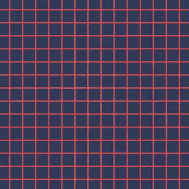 Vector illustration of Seamless plaid pattern in red & white stripes on navy blue.