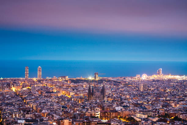 istock Barcelona Skyline At Night 1027780424