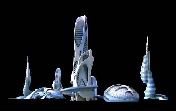 istock Futuristic city architecture for fantasy and science fiction illustrations 1027794014