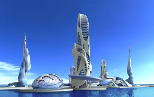 istock Futuristic city architecture for fantasy and science fiction illustrations 1027794042