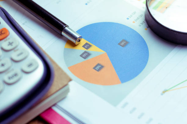 istock Business Analysis and Statistics Reports from sales charts last year using a magnifying glass. 1027804276