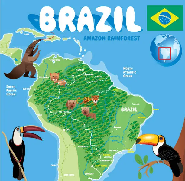 Vector illustration of CARTOON MAP OF BRAZIL