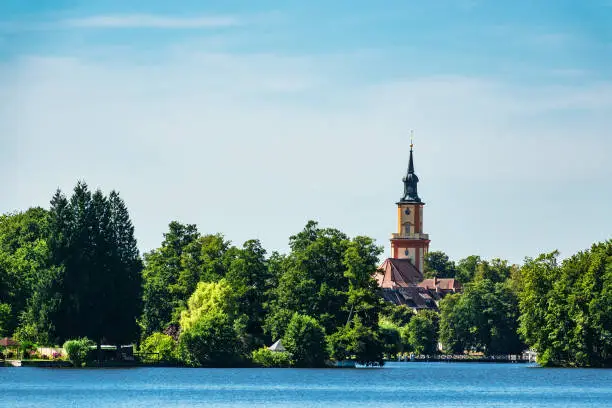 Church on a lake in Templin, Germany.