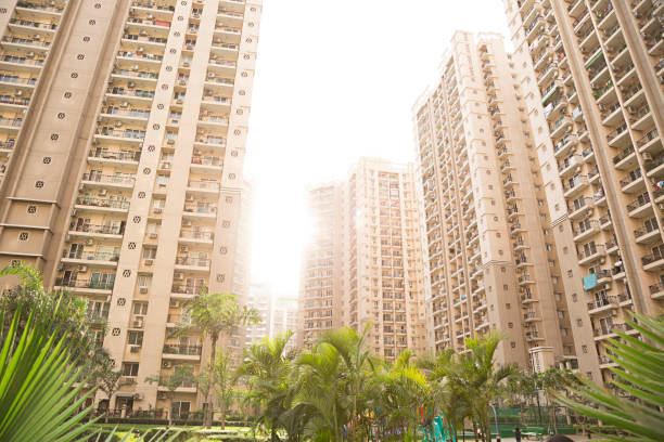 new block of modern apartments - stock image - capital letter luxury blue image imagens e fotografias de stock