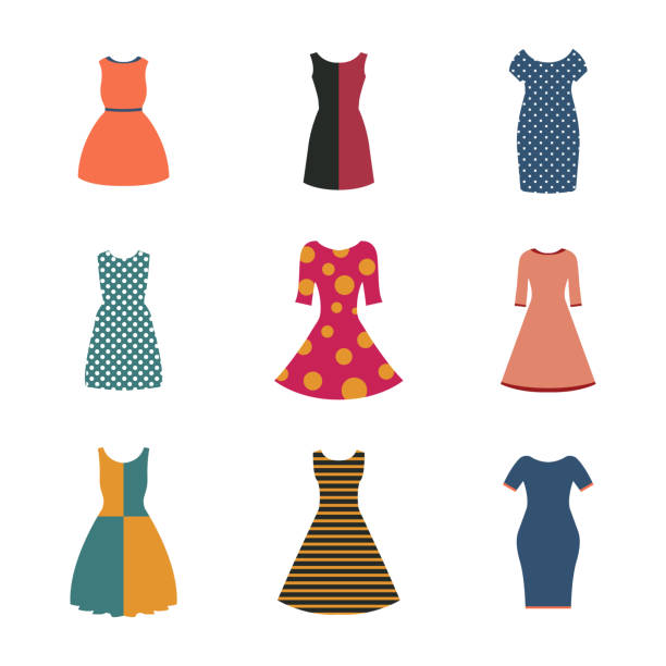 istock Set of female dresses in a flat style, vector illustration. 1027811452