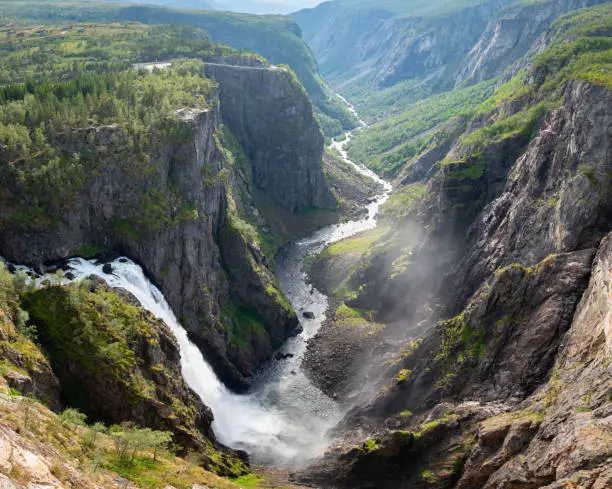 Photo of View from the top of Vøringsfossen in Eidsfjord, Norway.