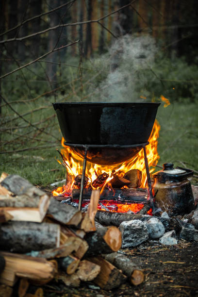istock a cauldron for cooking is on the fire 1027826566