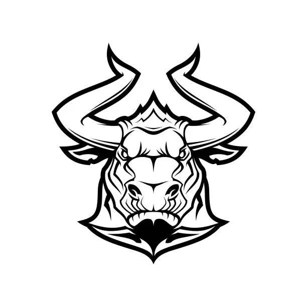 Vector illustration of Angry bull head with horns outline cut out silhouette